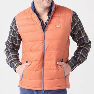 Johnnie-O Men's Hudson Orange & Navy Blue Quilted Vest | L